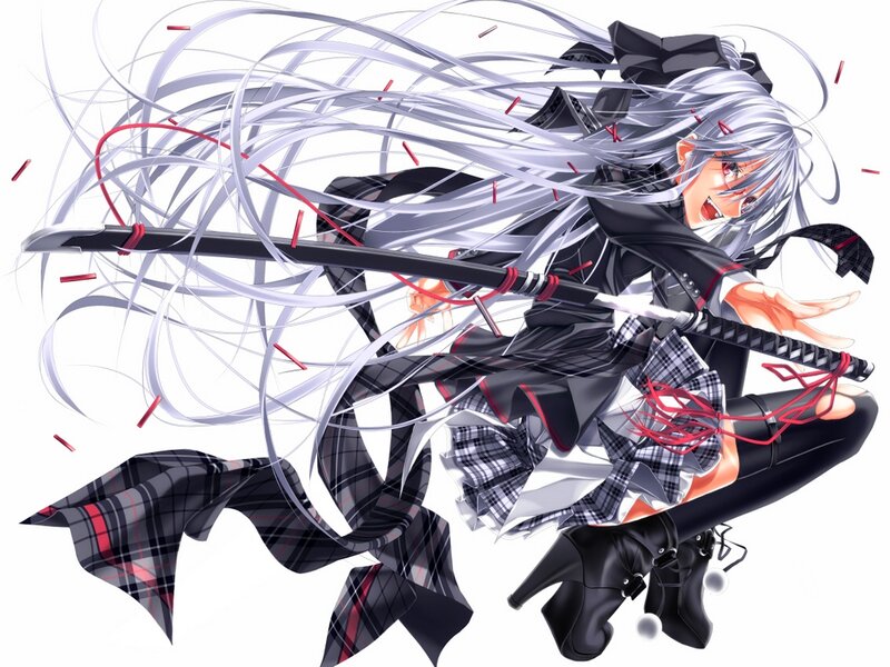 Silver-haired Girl with Sword — White, Dynamic, Intense, Anime