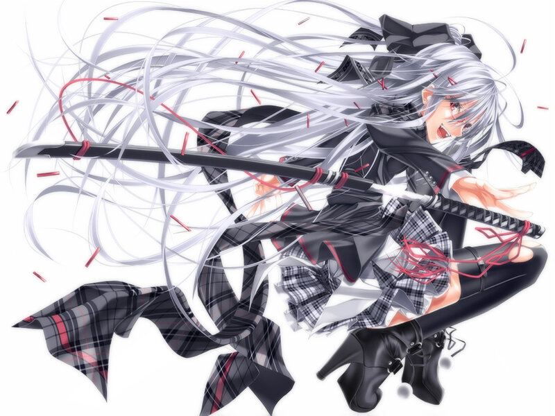 Silver-haired Girl with Sword — White, Dynamic, Intense