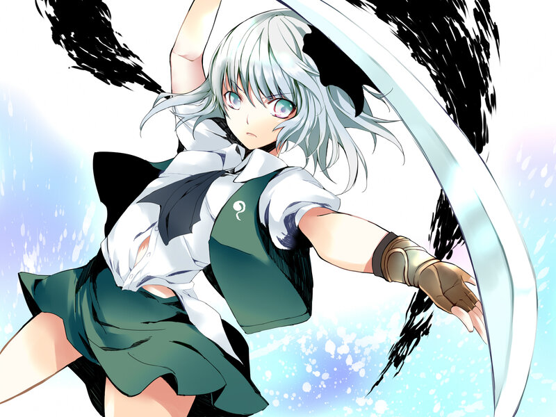 Silver-haired Girl with Sword — White, Dynamic