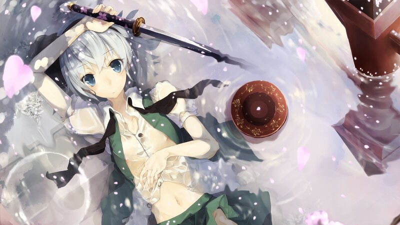 Silver-haired Girl with Sword — White, Serene, Spring