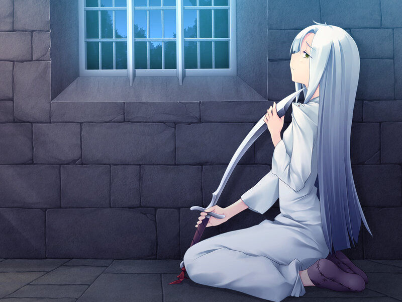 Silver-haired Girl with Sword — White, Somber
