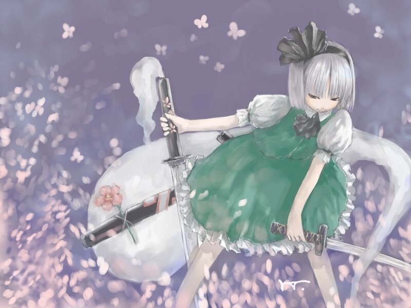 Silver-haired girl with swords