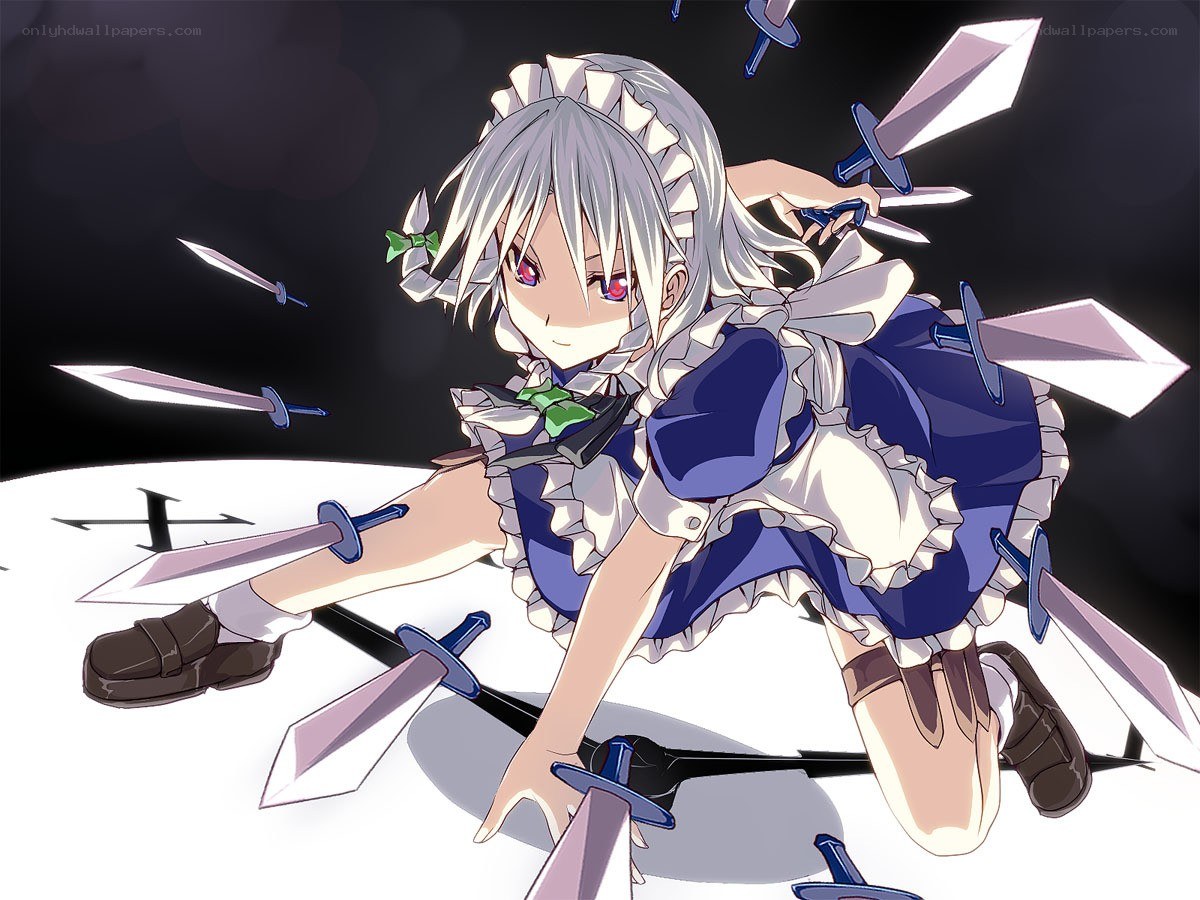 silver-haired girl with swords