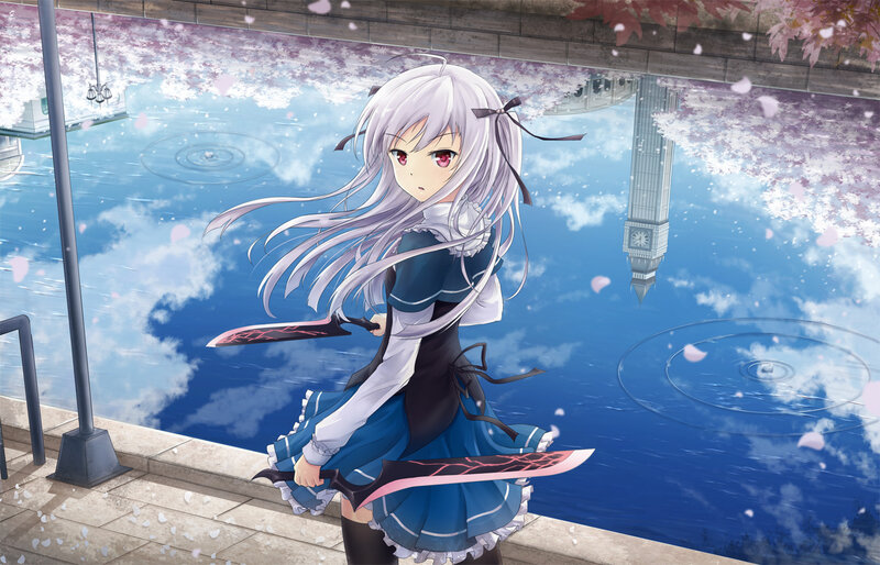 Silver-haired Girl with Swords — Blue, Serene, Spring