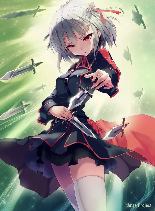 Silver-haired Girl with Swords — Green, Dramatic, Anime