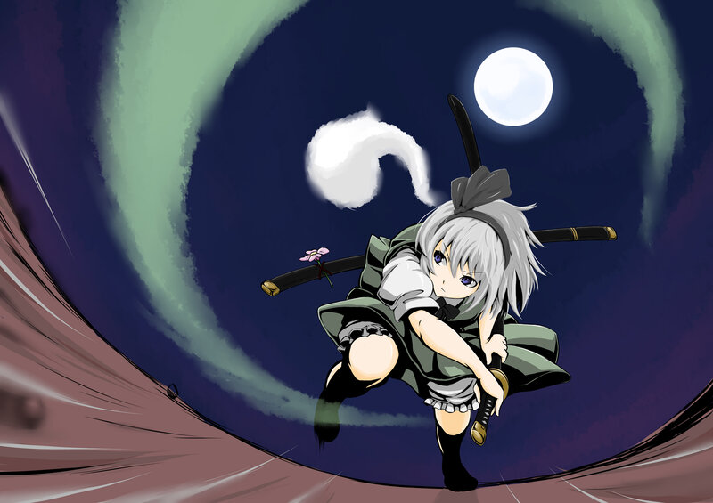 Silver-haired Girl with Swords — Purple, Dramatic, Night
