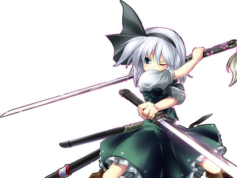 Silver-haired Girl with Swords — White, Action