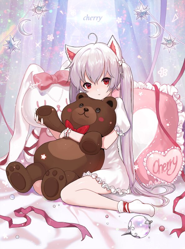 Silver-haired Girl with Teddy Bear — Pink