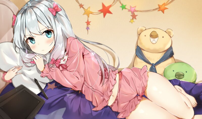 Silver-haired Girl with Teddy Bear — Purple