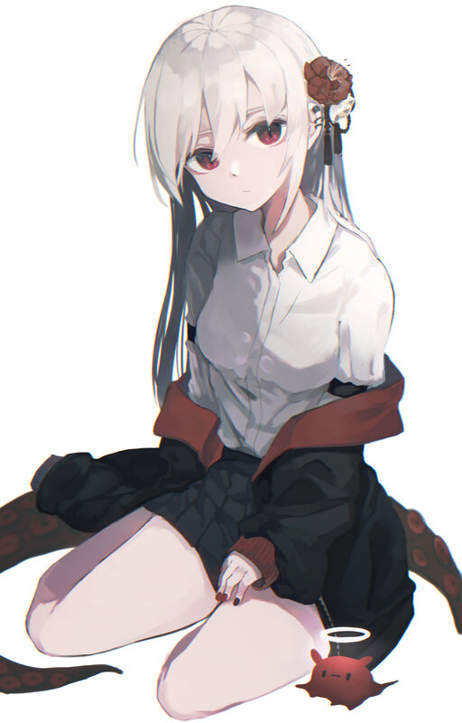 Silver-haired Girl with Tentacles — White