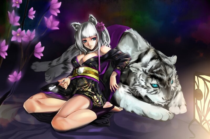 Silver-haired Girl with Tiger