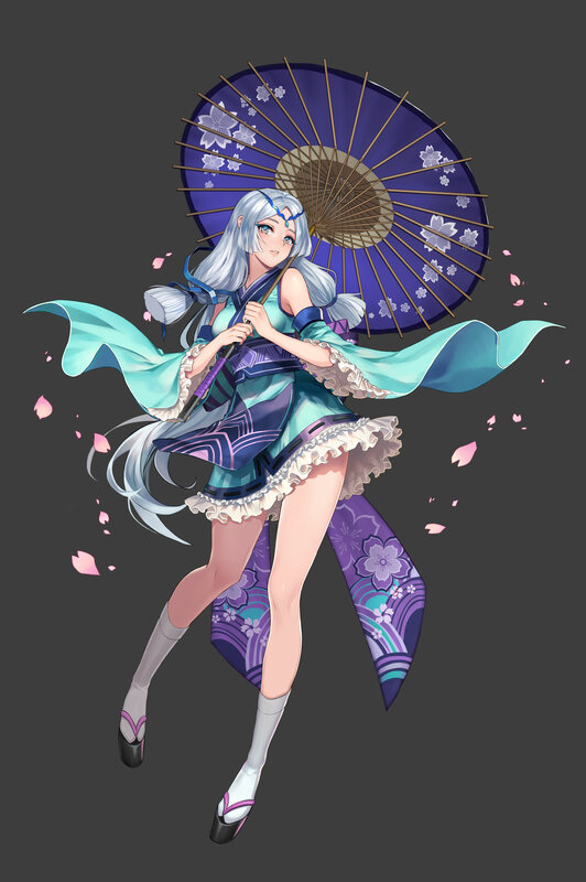 Silver-haired Girl with Umbrella — Purple