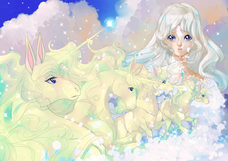 Silver-haired Girl with Unicorns