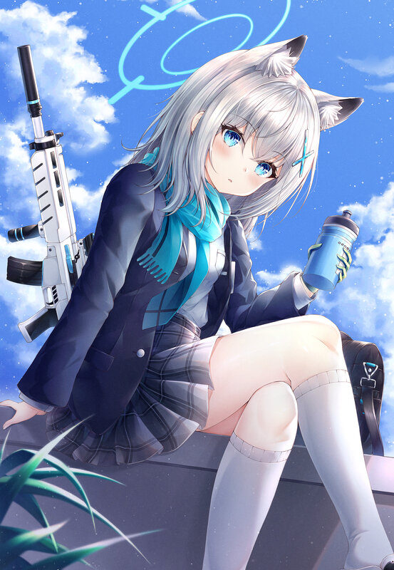 Silver-haired Girl with Weapon — Blue