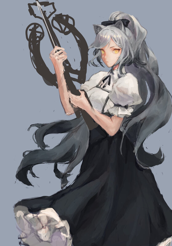 Silver-haired Girl with Weapon — Gray, Dramatic