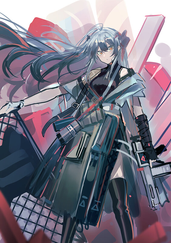 Silver-haired Girl with Weapons — Gray