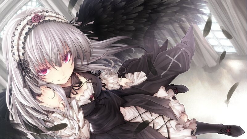 Silver-haired Girl with Wings — White, Dramatic, Anime, Feathers