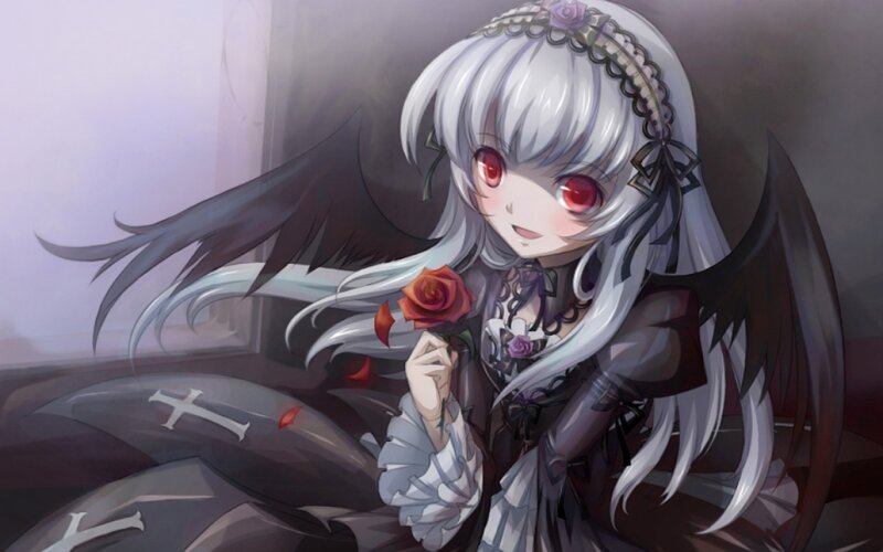 Silver-haired Girl with Wings — White, Dramatic, Anime