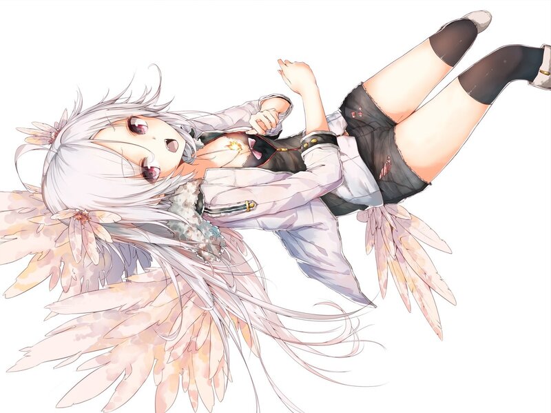 Silver-haired Girl with Wings — White, Dreamy
