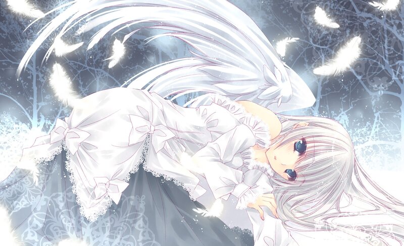 Silver-haired Girl with Wings — White, Serene, Winter