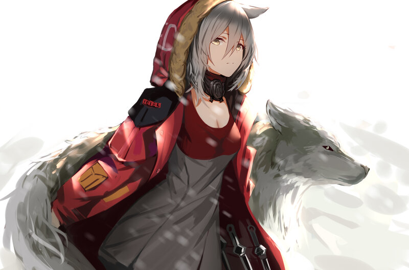 Silver-haired Girl with Wolf — Red