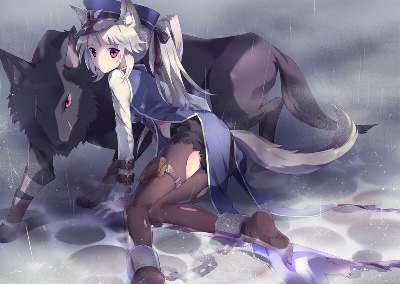 Silver-haired Girl with Wolf