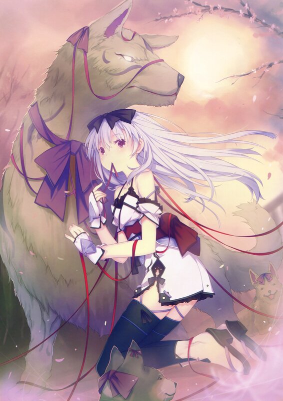 Silver-haired Girl with Wolf — White, Serene