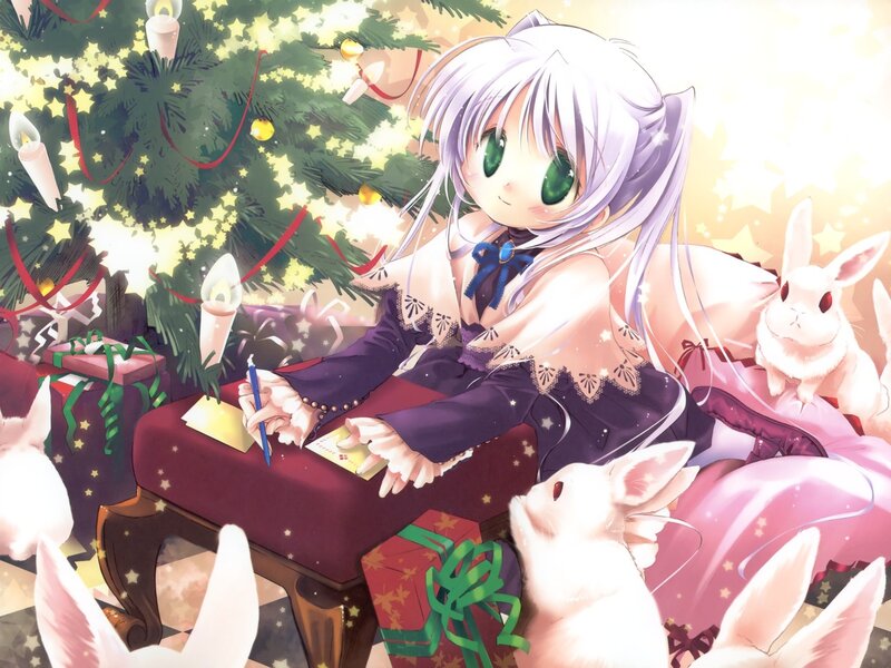 Silver-haired Girl Writing — Purple