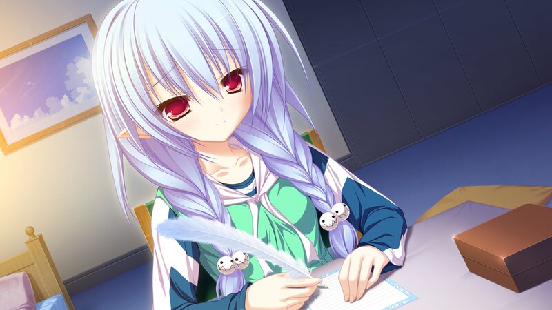 Silver-haired Girl Writing — White, Calm