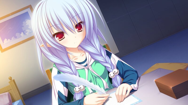 Silver-haired Girl Writing — White