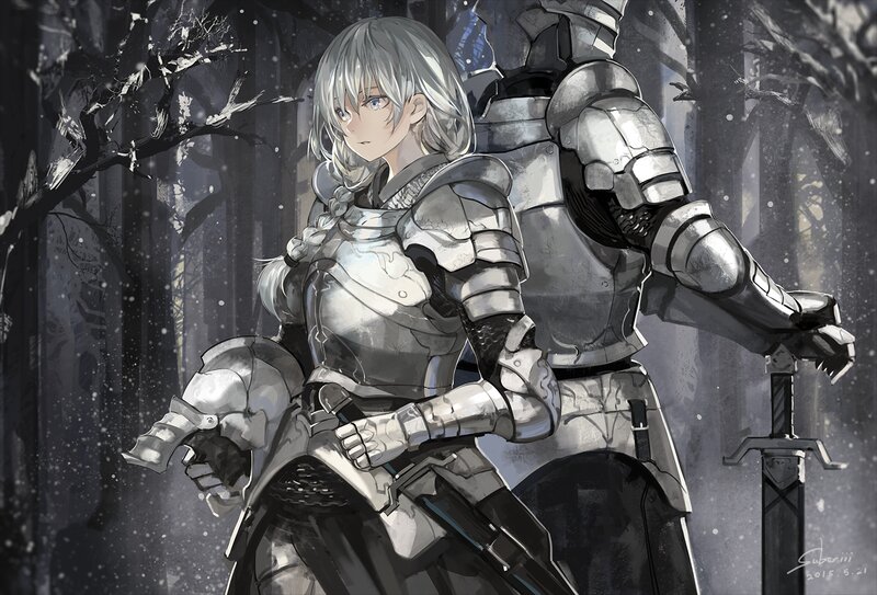 Silver-haired Knight in Armor — Gray