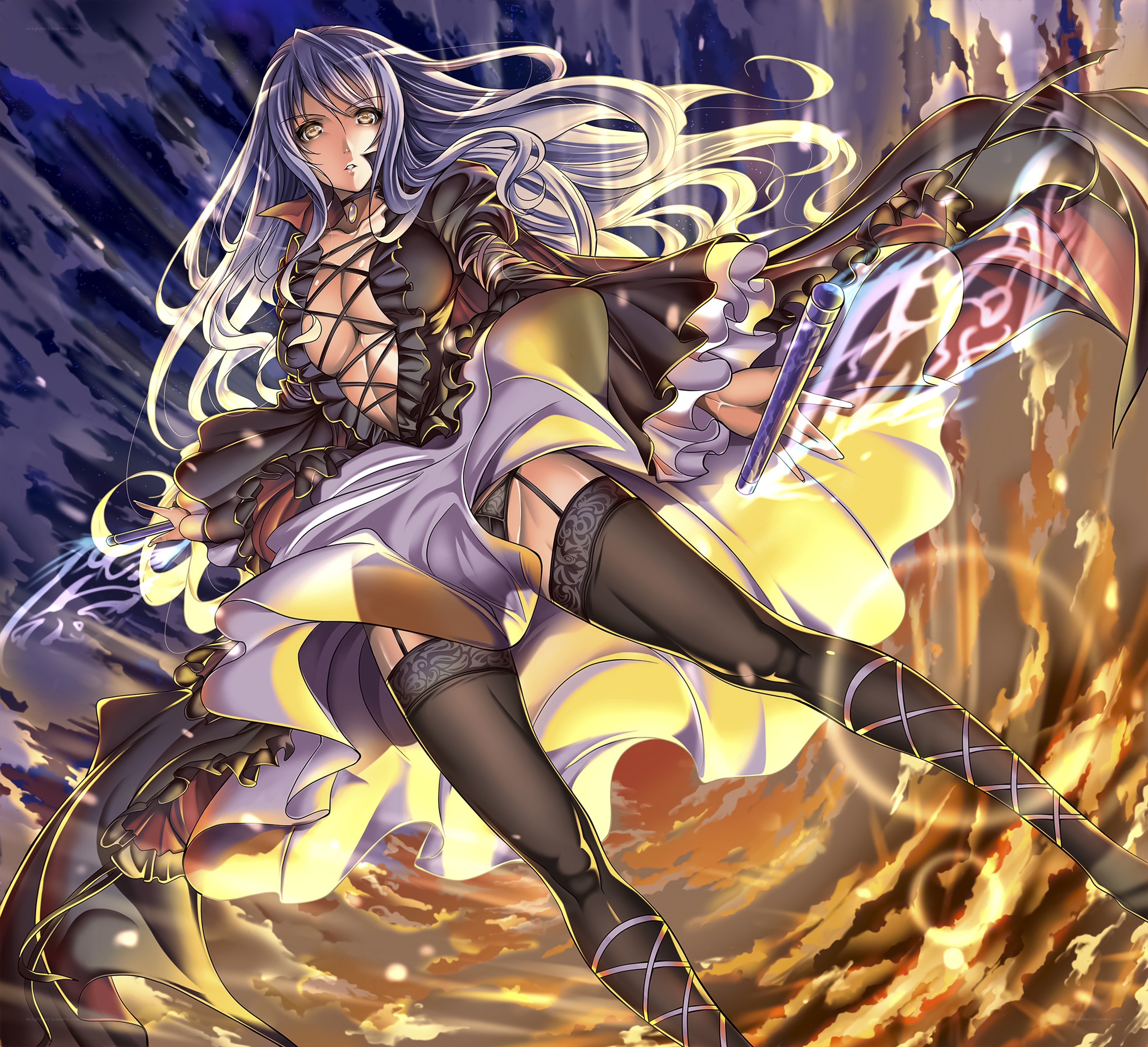 silver-haired mage in battle