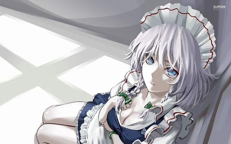 Silver-haired Maid Anime Girl — White, Calm