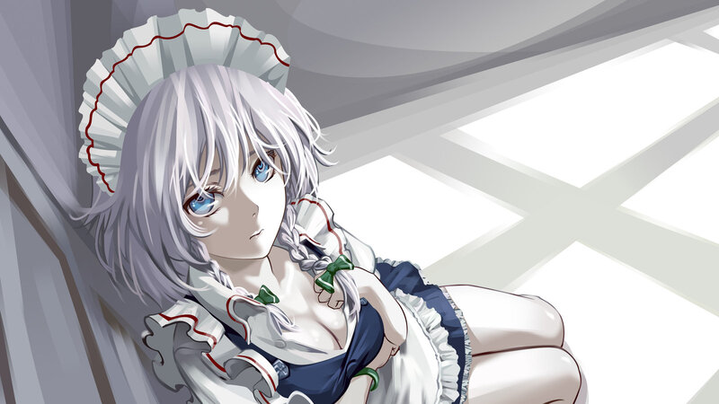 Silver-haired Maid Anime Girl — White