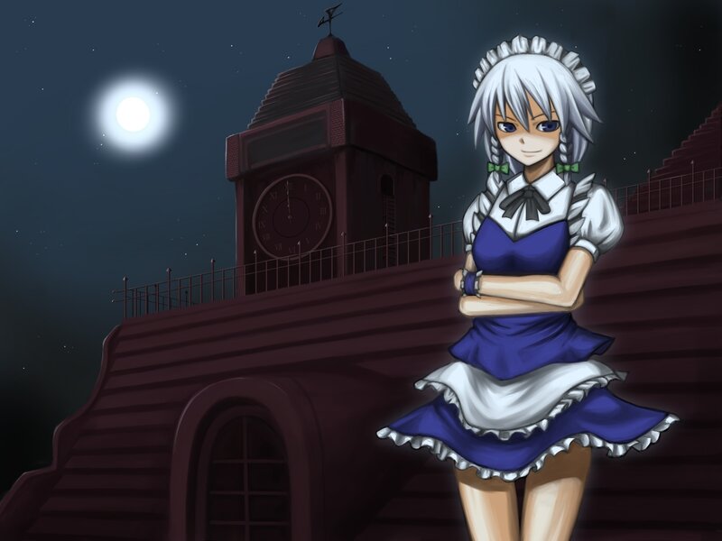 silver-haired maid at night