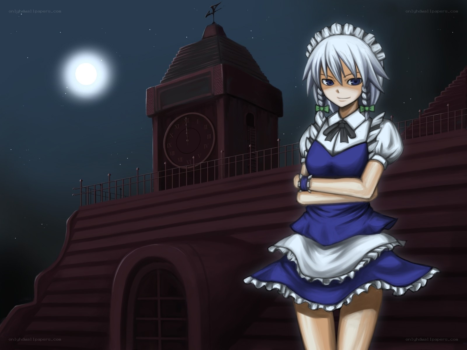 silver-haired maid at night