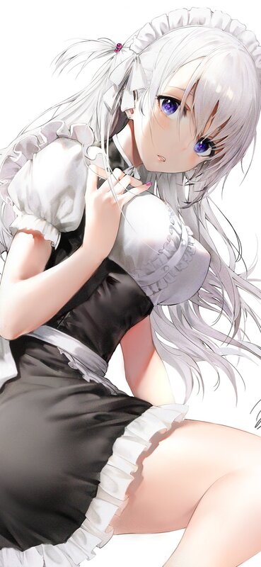 Silver-haired Maid Character — White, Calm