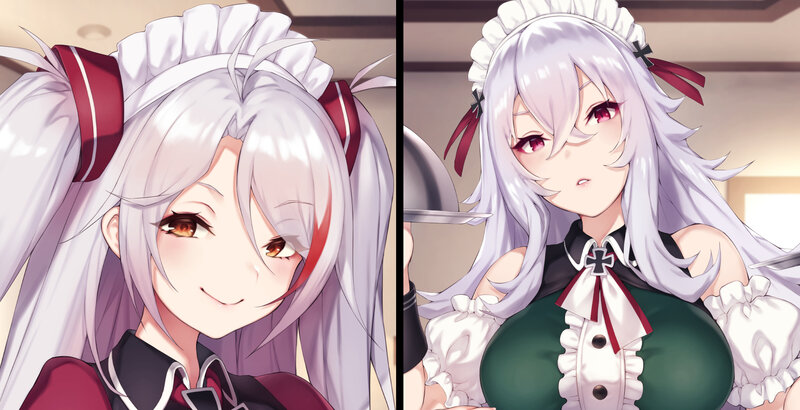 Silver-haired Maid Character — White, Playful