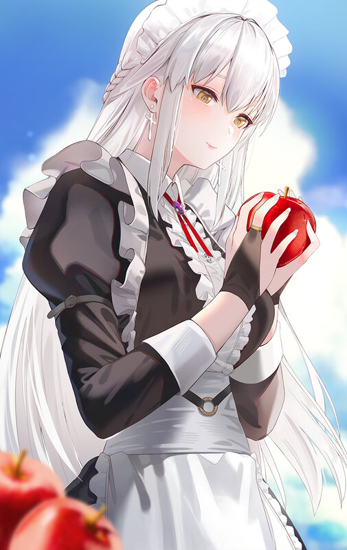Silver-haired Maid Holding Apple