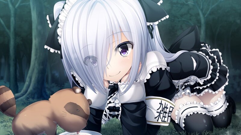 silver-haired maid in the forest