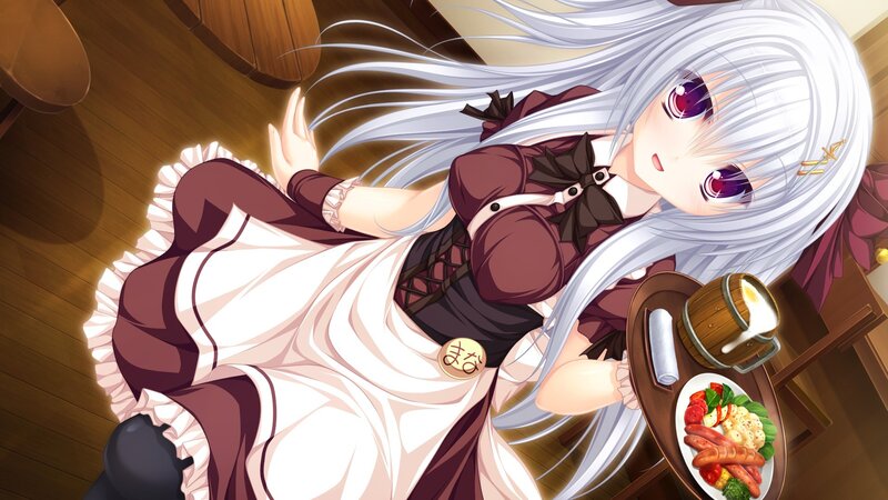 silver-haired maid serving food