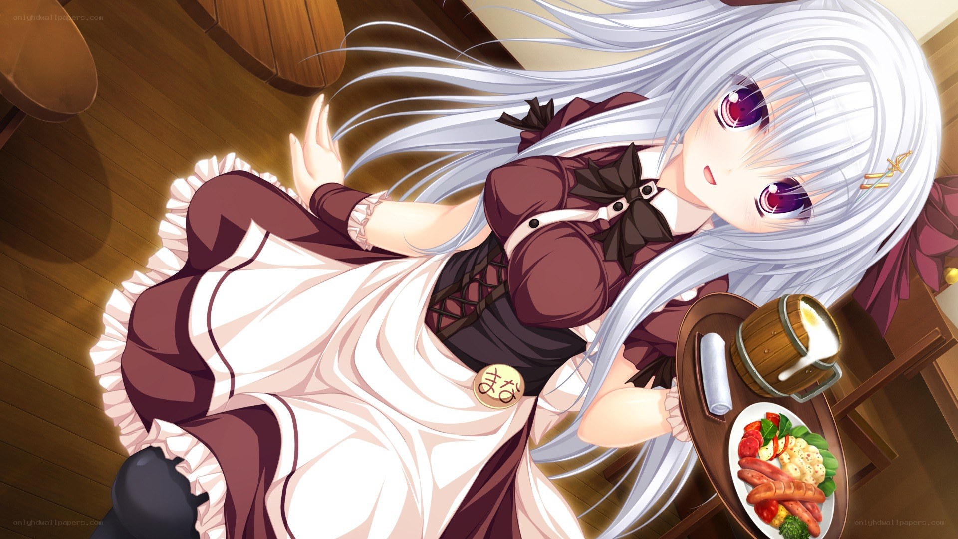 silver-haired maid serving food