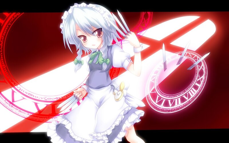 silver-haired maid with blades