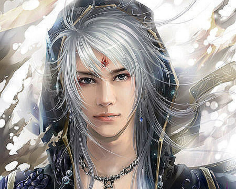 Silver-haired Male Character — White, Dramatic