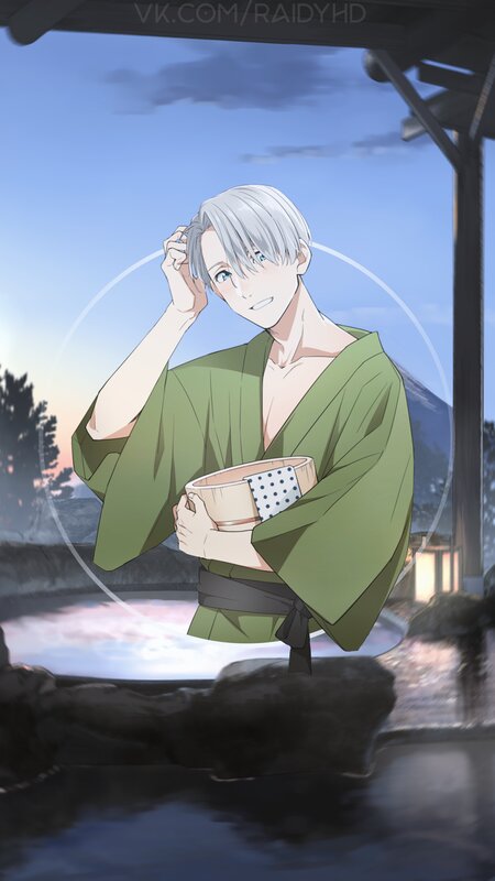 Silver-haired Man in Yukata — Green