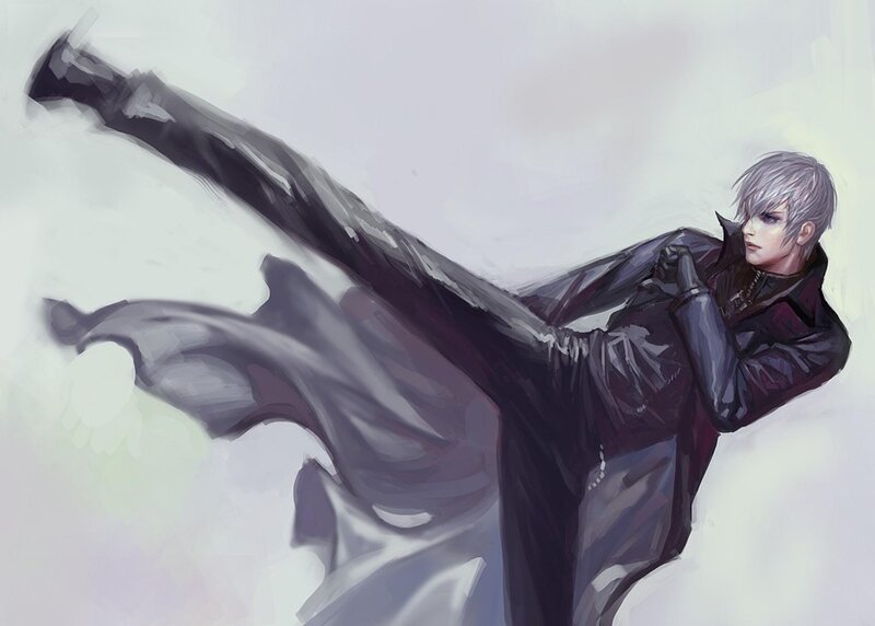 Silver-haired Man Kicking