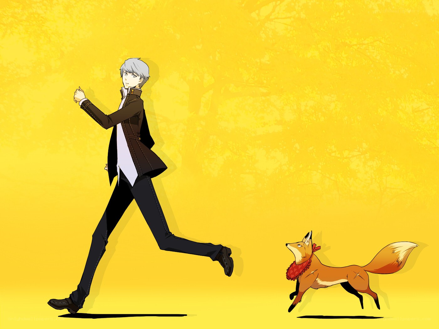 silver-haired man running with fox
