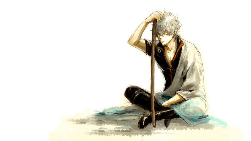 Silver-haired Man Sitting — White