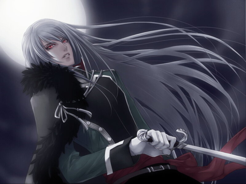 Silver-haired Man with Sword — Black, Dramatic, Night, Anime