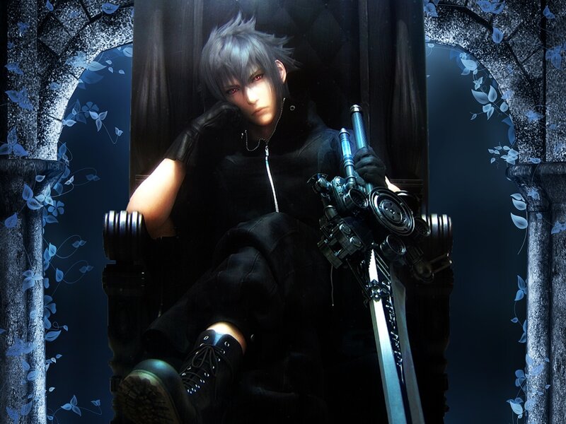 Silver-haired Man with Sword — Black, Dramatic, Night